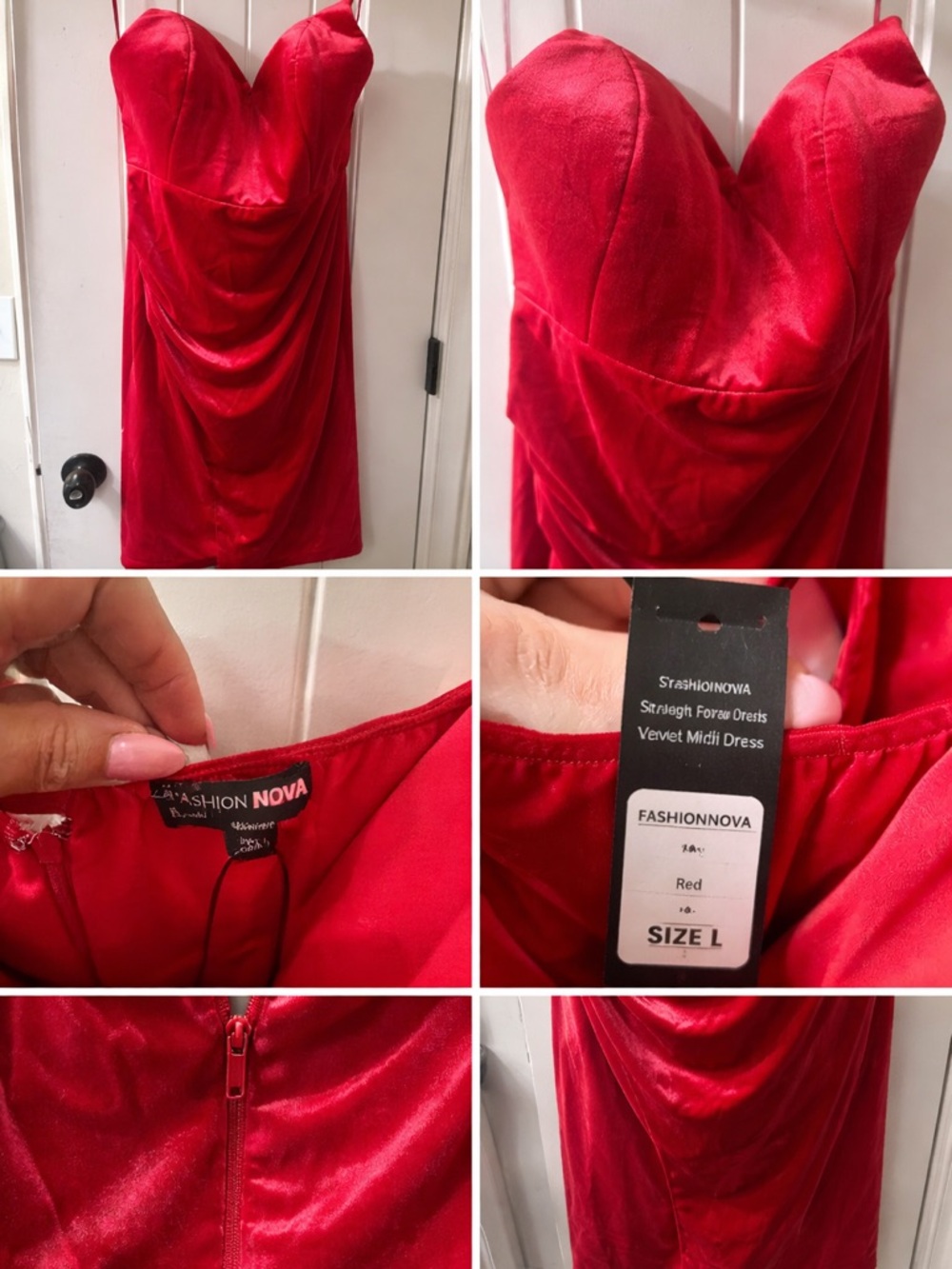 Fashion Nova Red Velvet Strapless Midi Dress